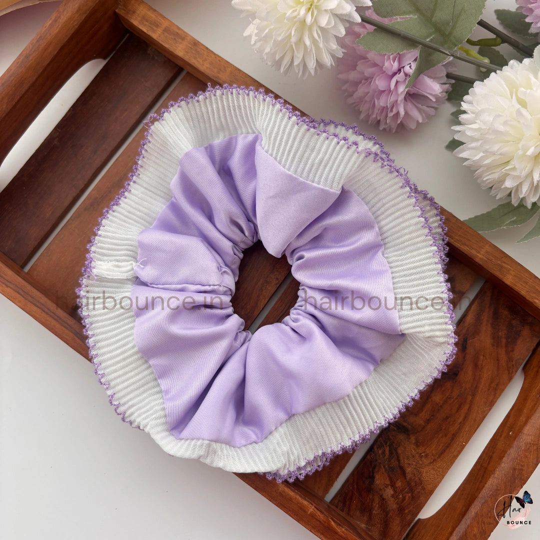 Pleated Ruffle Satin Scrunchie – Large