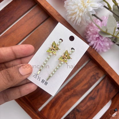 Butterfly Pearl Drop Hair Pins Set