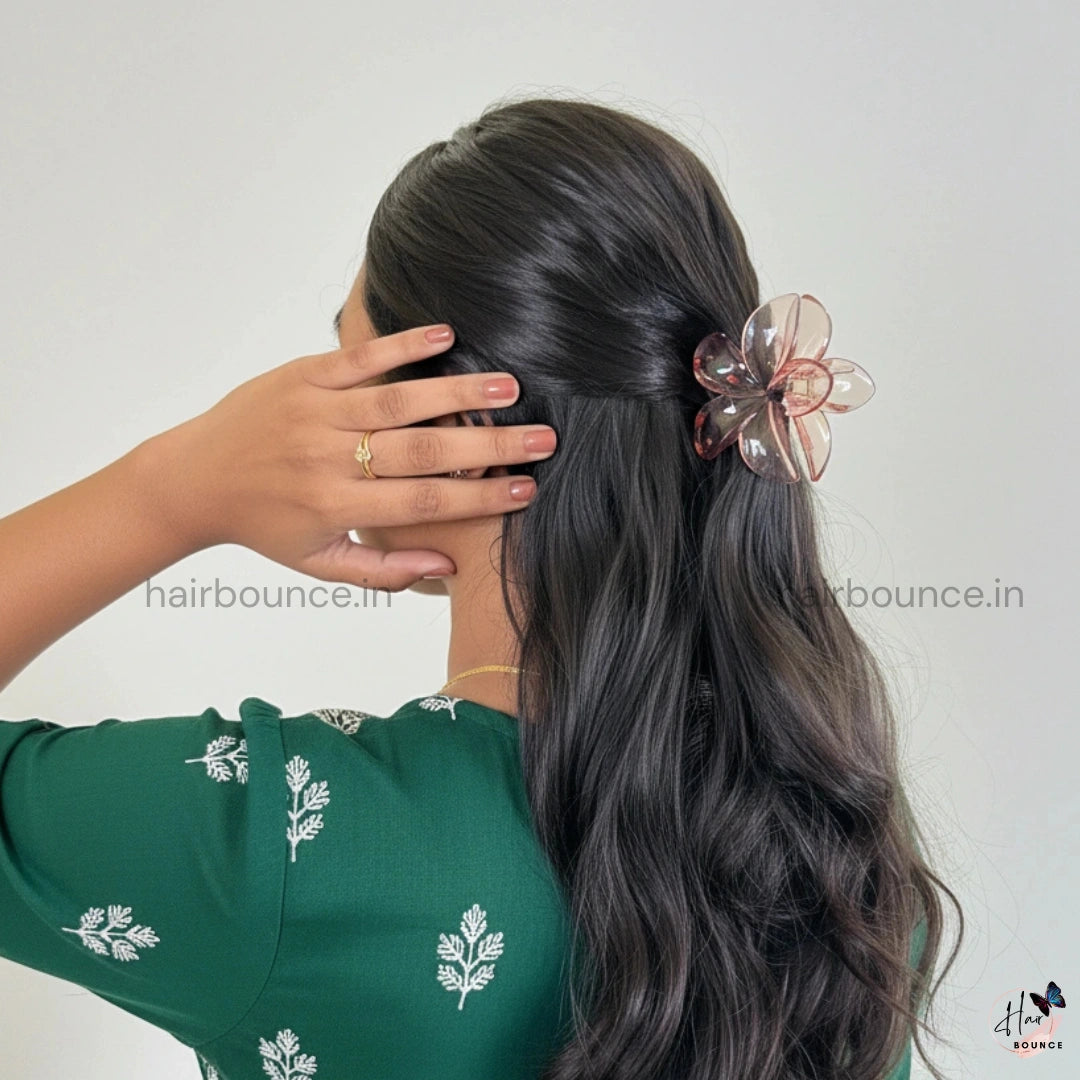 Glassy Flower Hair Claw – Set of 3 (1 Large + 2 Mini Claws)