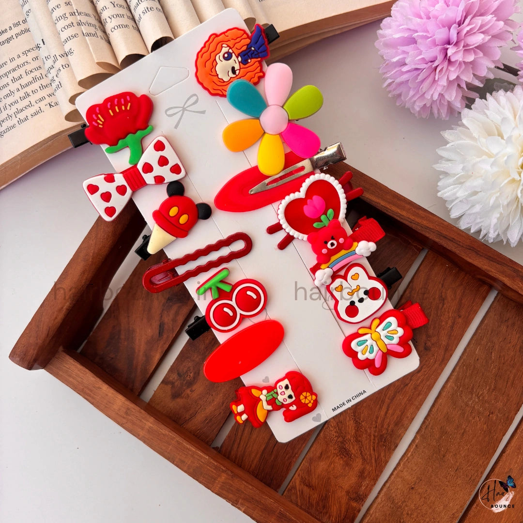 Kawaii Cartoon Hair Clip Combo – 14 Pieces (Multicolor Collection)