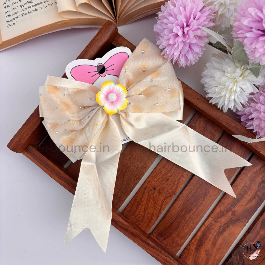 Sparkle Daisy Heart Bow Hair Clip