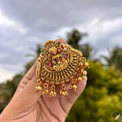 Lakshmi Peacock Antique Jada Billa with Gold Bead Hangings