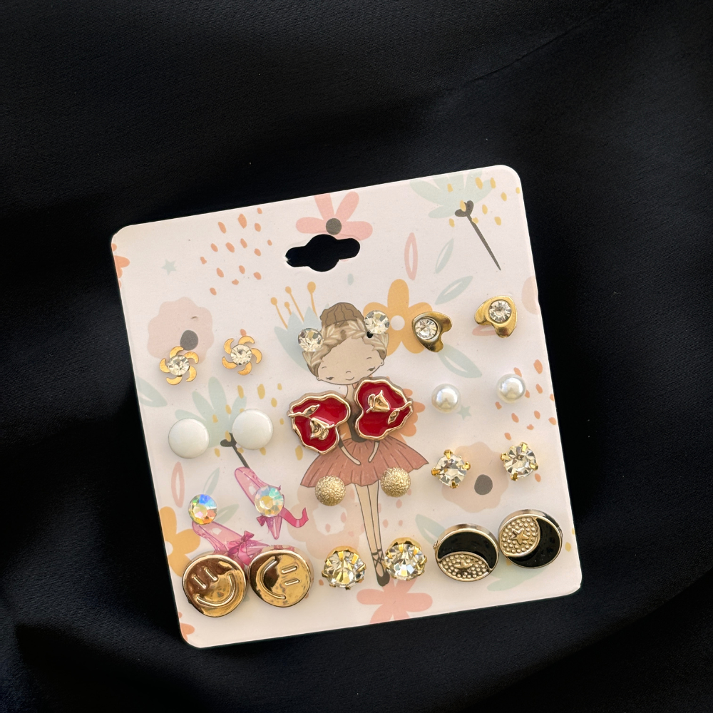 Earrings Set Red (12 Pair Set)