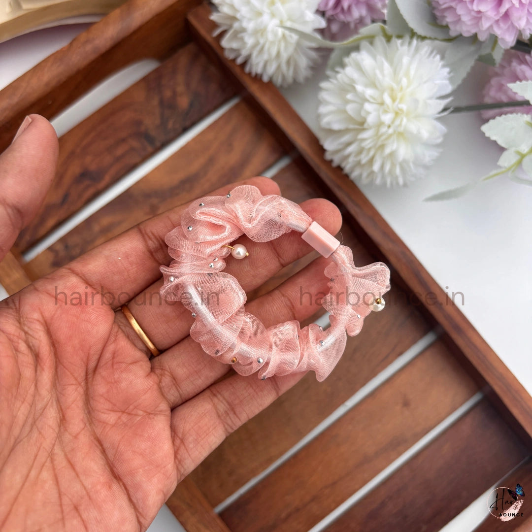 Pearl Organza Hair Scrunchies for Women & Girls