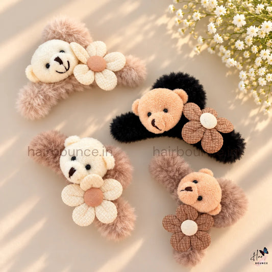 Cute Teddy Bear Fur Hair Claw - Large