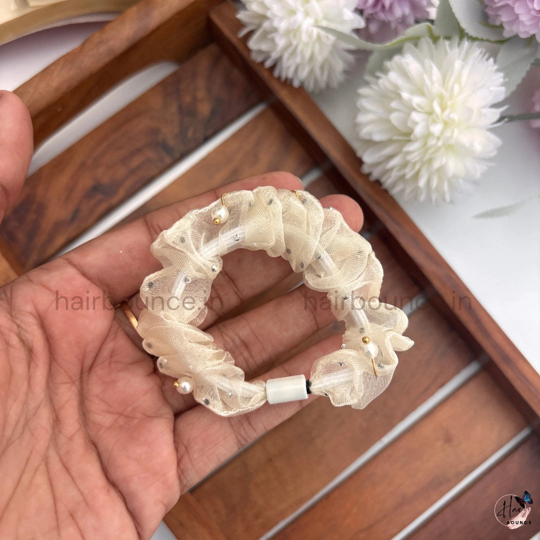 Pearl Organza Hair Scrunchies for Women & Girls