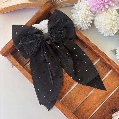 Luxe Rhinestone Lace Ribbon Bow Hair Clip