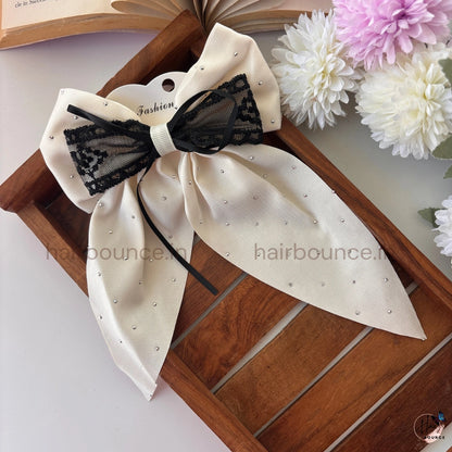 Luxe Rhinestone Lace Ribbon Bow Hair Clip