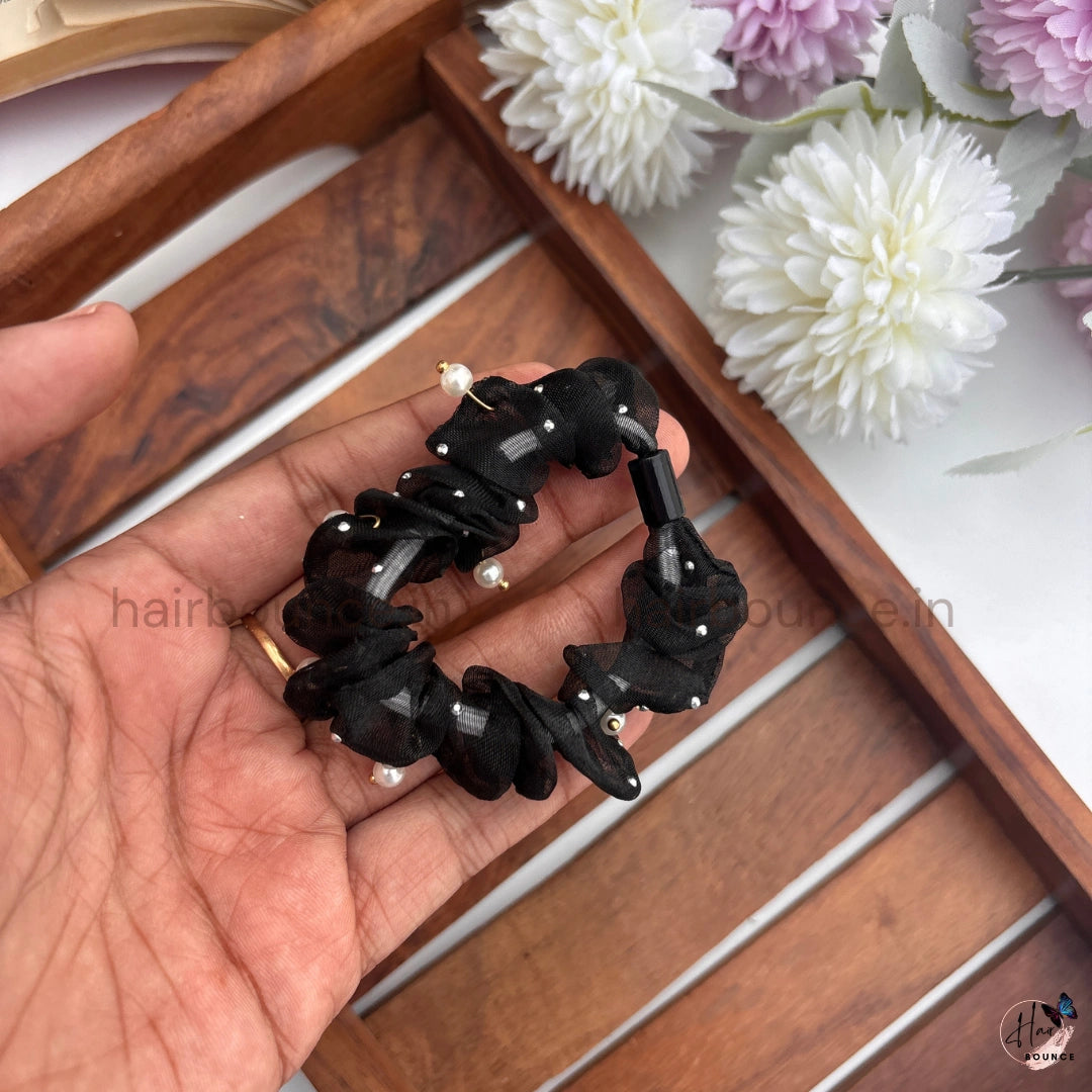 Pearl Organza Hair Scrunchies for Women & Girls