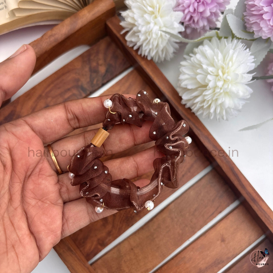 Pearl Organza Hair Scrunchies for Women & Girls
