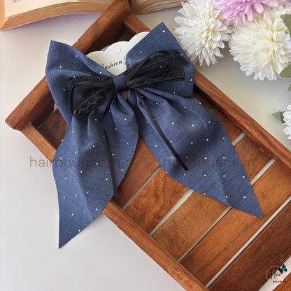 Luxe Rhinestone Lace Ribbon Bow Hair Clip