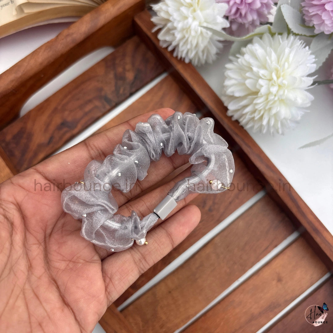 Pearl Organza Hair Scrunchies for Women & Girls