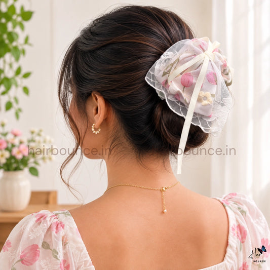 Blossom Lace Bow Hair Claw Clip – Medium