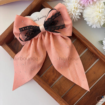 Luxe Rhinestone Lace Ribbon Bow Hair Clip