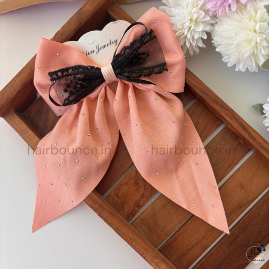 Luxe Rhinestone Lace Ribbon Bow Hair Clip
