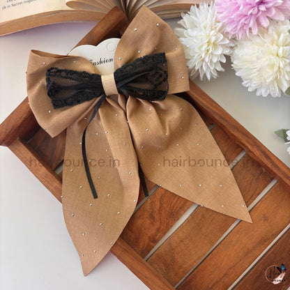 Luxe Rhinestone Lace Ribbon Bow Hair Clip