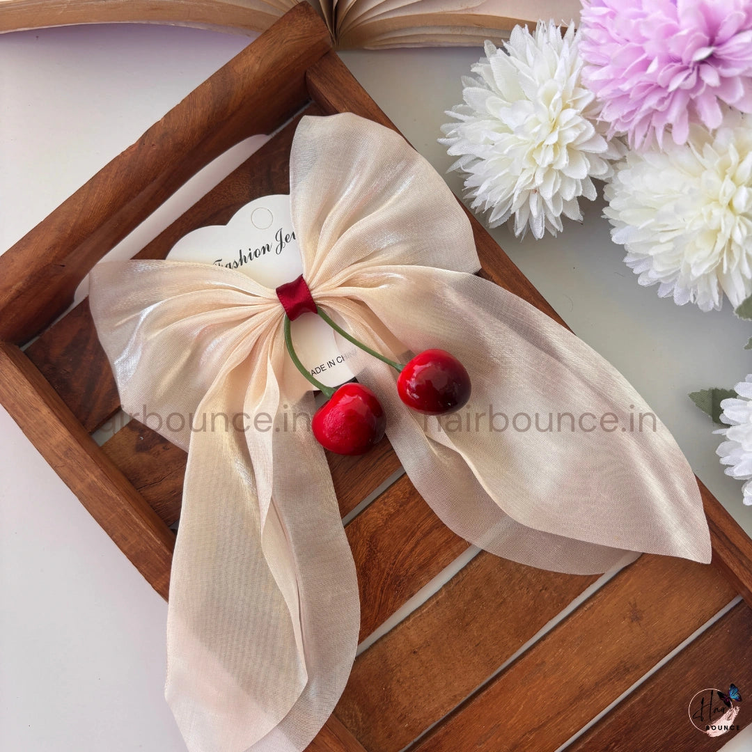 Cherry Sheer Ribbon Bow Clip