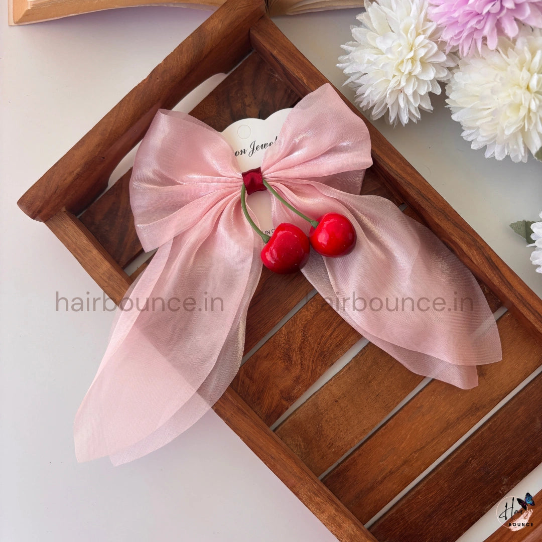 Cherry Sheer Ribbon Bow Clip