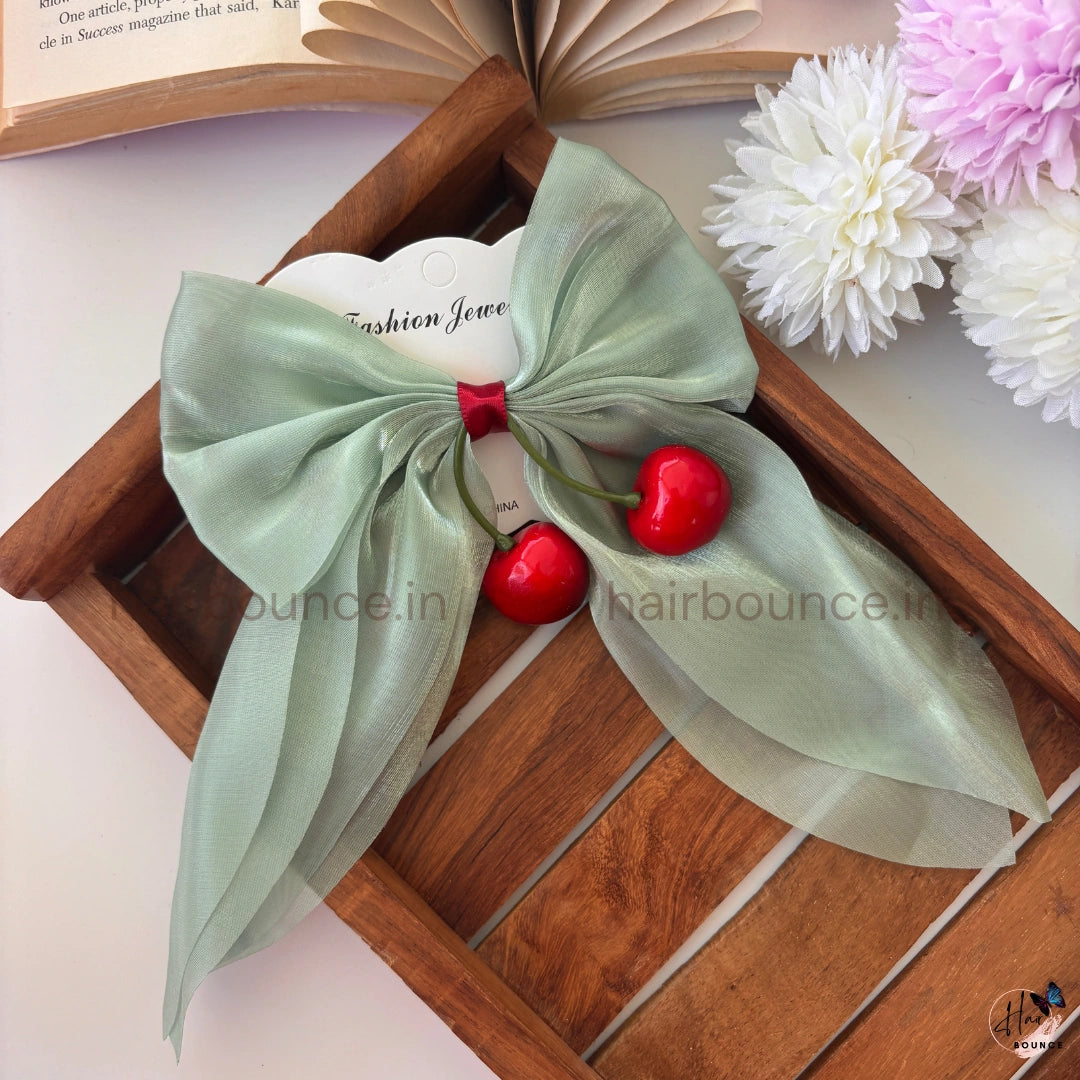 Cherry Sheer Ribbon Bow Clip