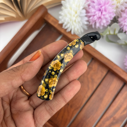 Rose Printed Lock Banana Clip - Medium