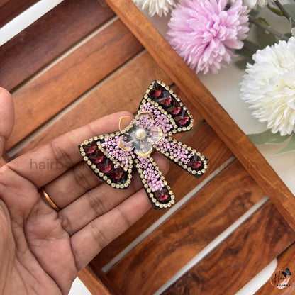 Luxury Beaded Crystal Bow Hair Clip