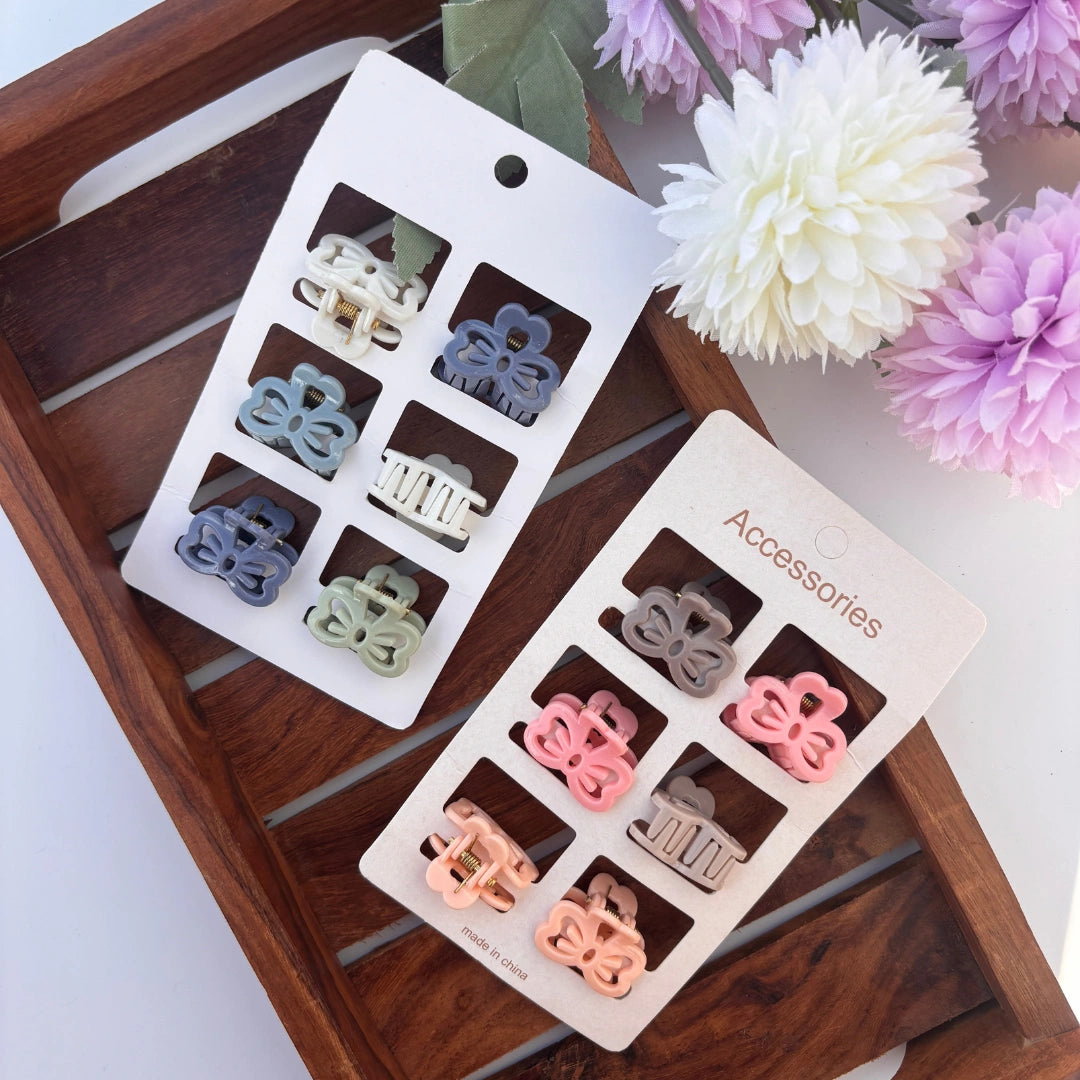 Mini Bow Hair Claws - Pack of 6 / Assorted Colours