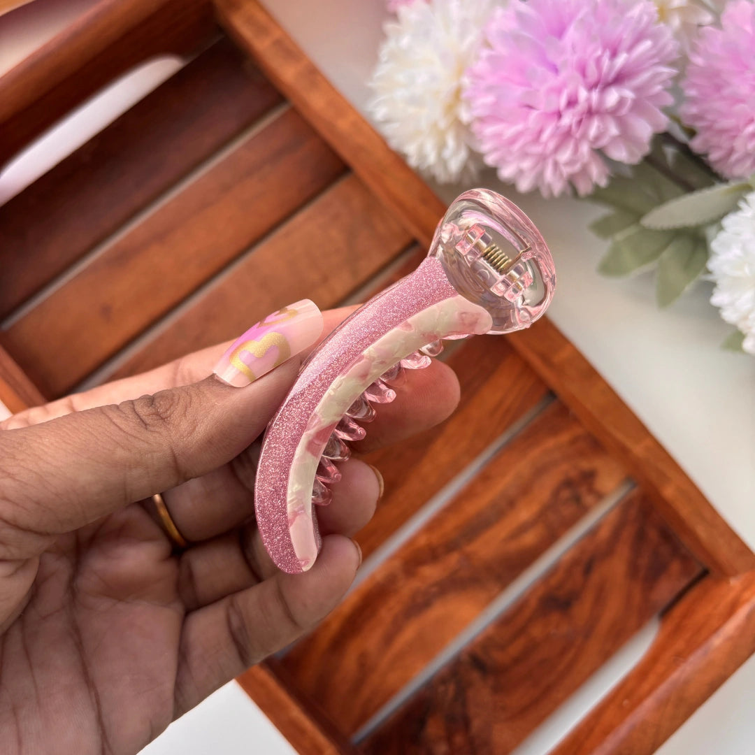 Bofeini Half Glitter Half Marble Finish Banana Clip - Medium