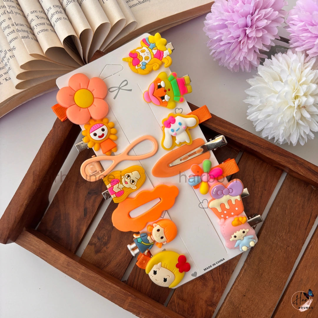 Kawaii Cartoon Hair Clip Combo – 14 Pieces (Multicolor Collection)