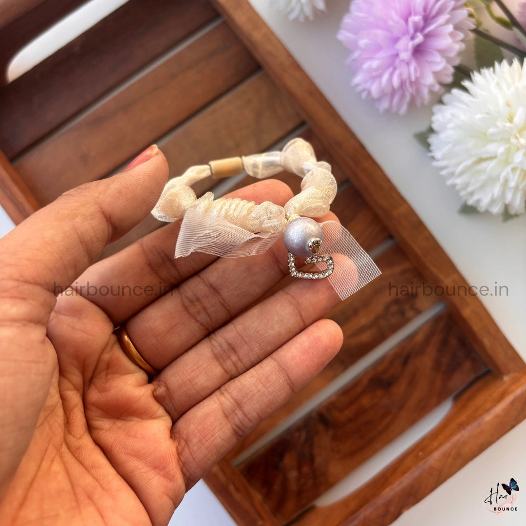 Luxe Organza Pearl Charm Hair Tie