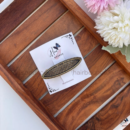 Vintage Noir Oval Hair Barrette – Antique Textured Statement Clip