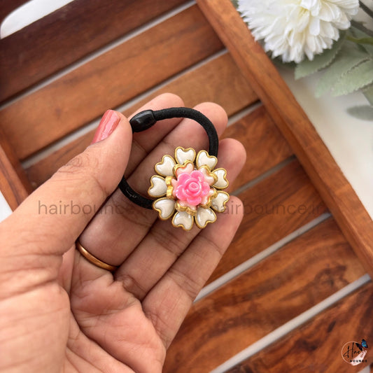 Blush Pearl Bloom Hair Tie – Pink Rose