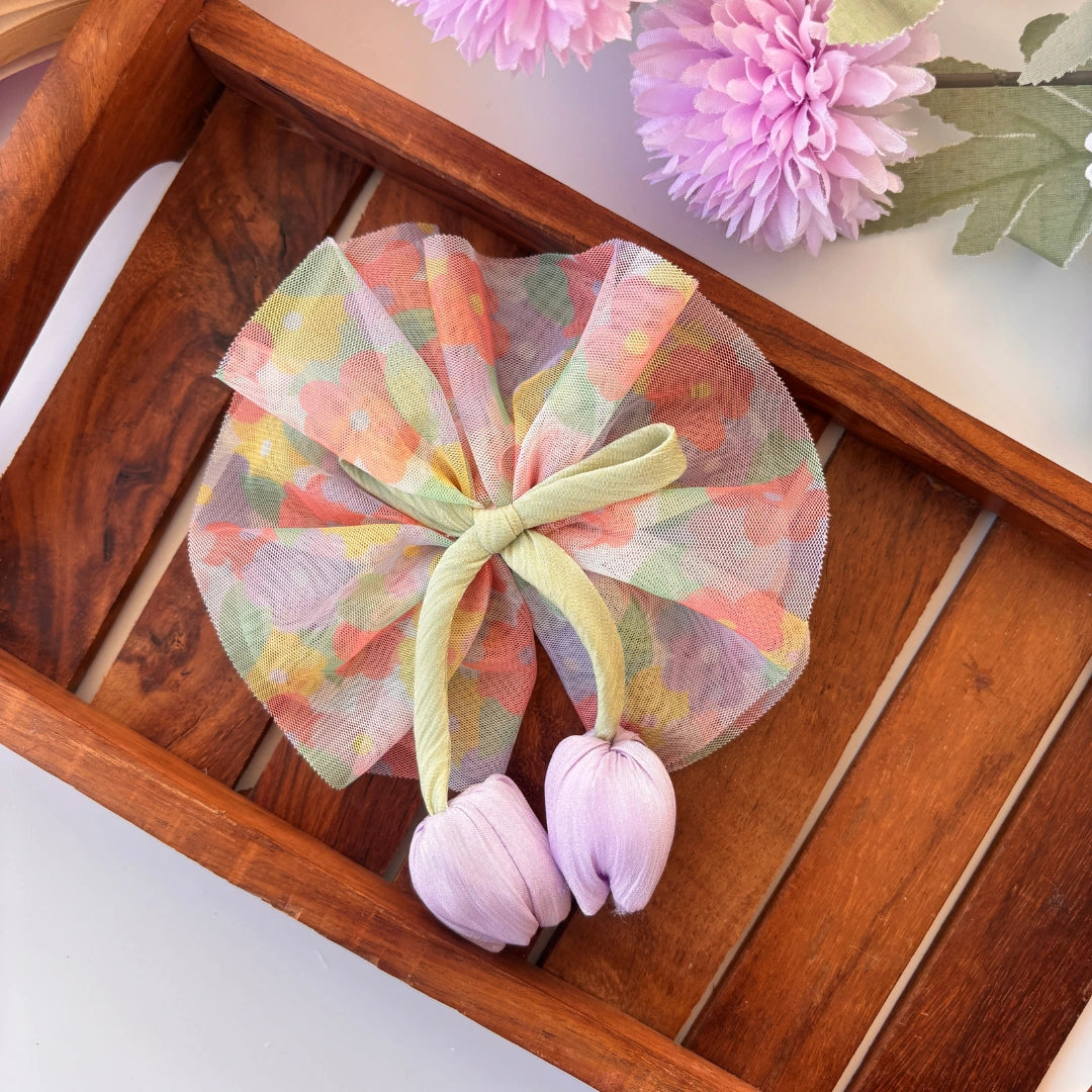 Floral Mesh Bow Clip