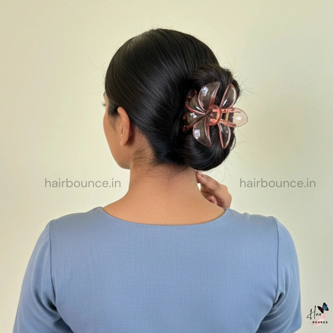 Glassy Flower Hair Claw – Set of 3 (1 Large + 2 Mini Claws)