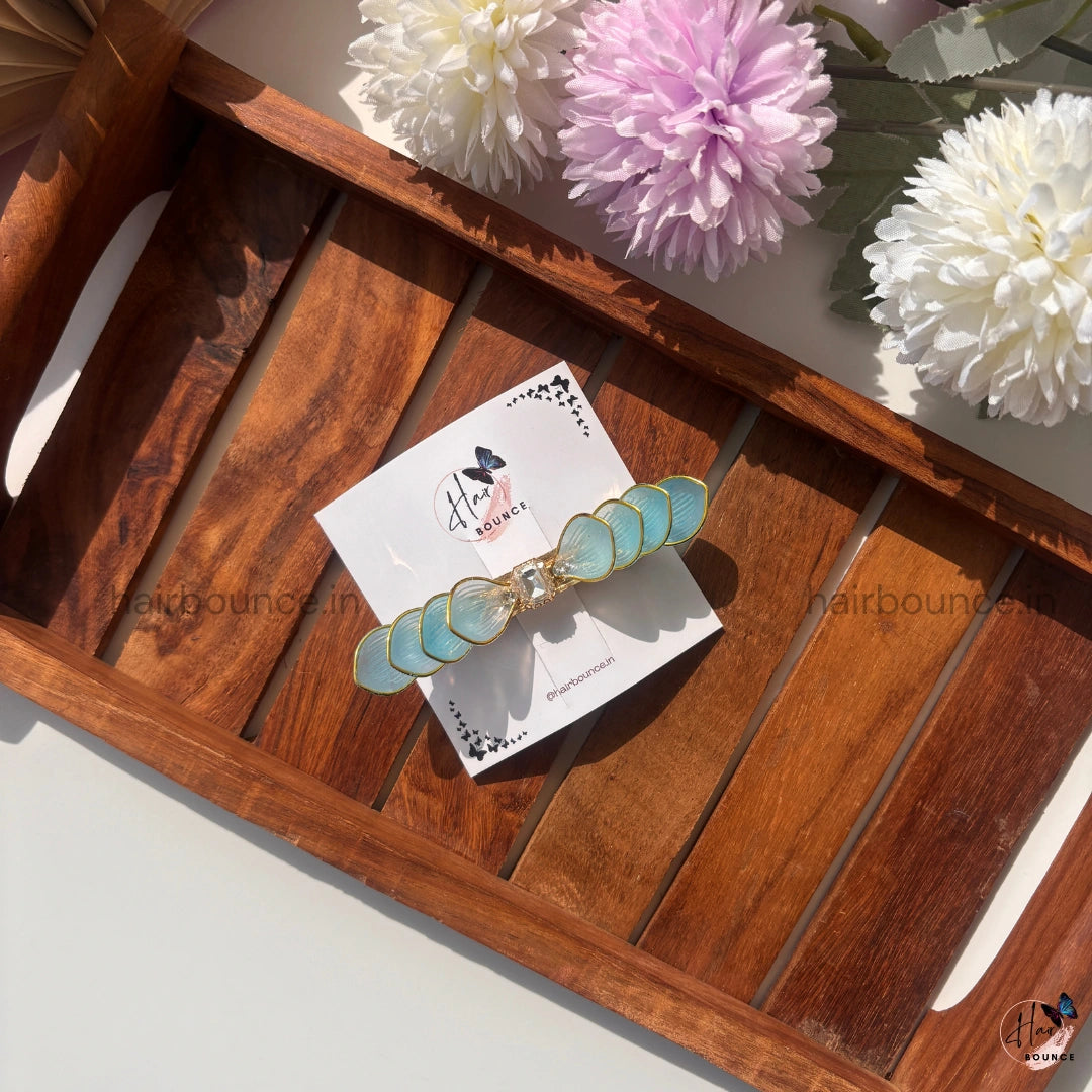 Aqua Crystal Petal Barrette Hair Clip