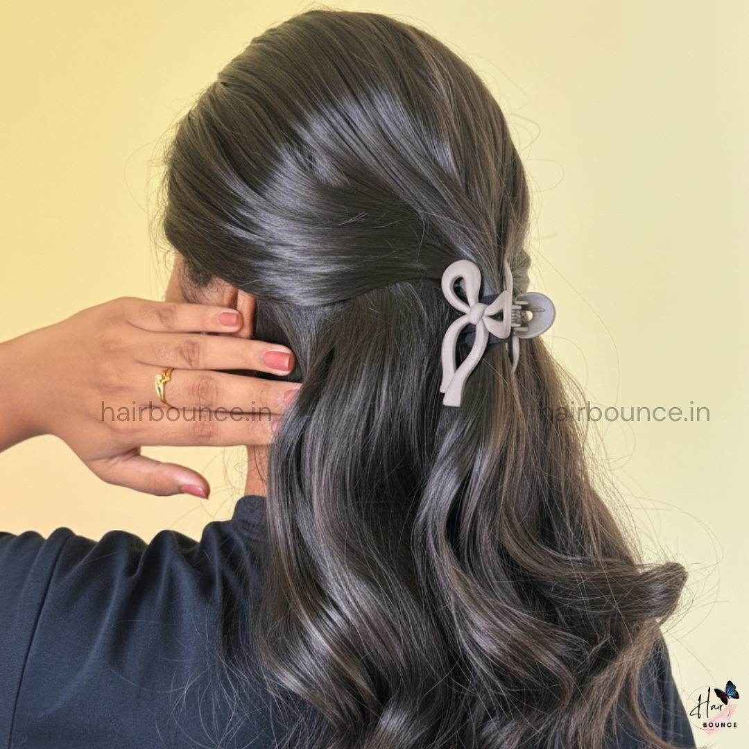 Minimal Ribbon Bow Hair Claw – Medium