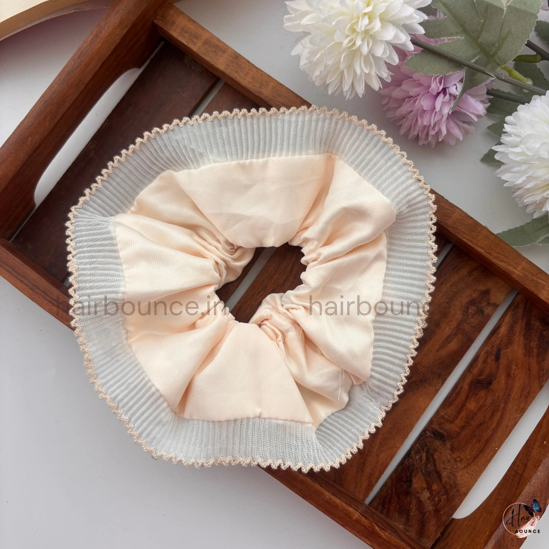 Pleated Ruffle Satin Scrunchie – Large