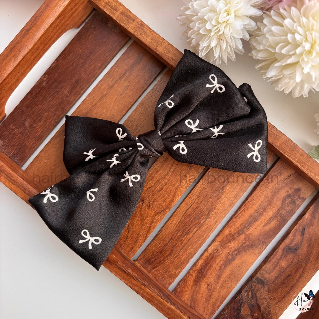 Chic Printed Satin Bow Hair Clip – Elegant Statement Style