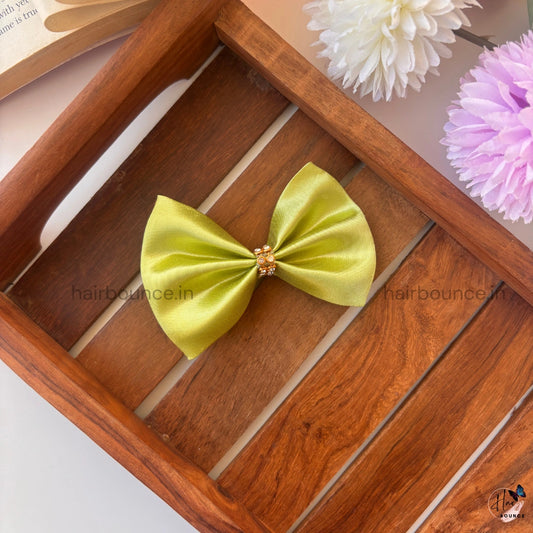 Crystal Shine Bow Clip - Light Green