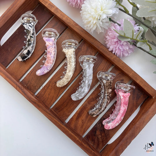 Marble Finish Curved Banana Hair Clip – Medium