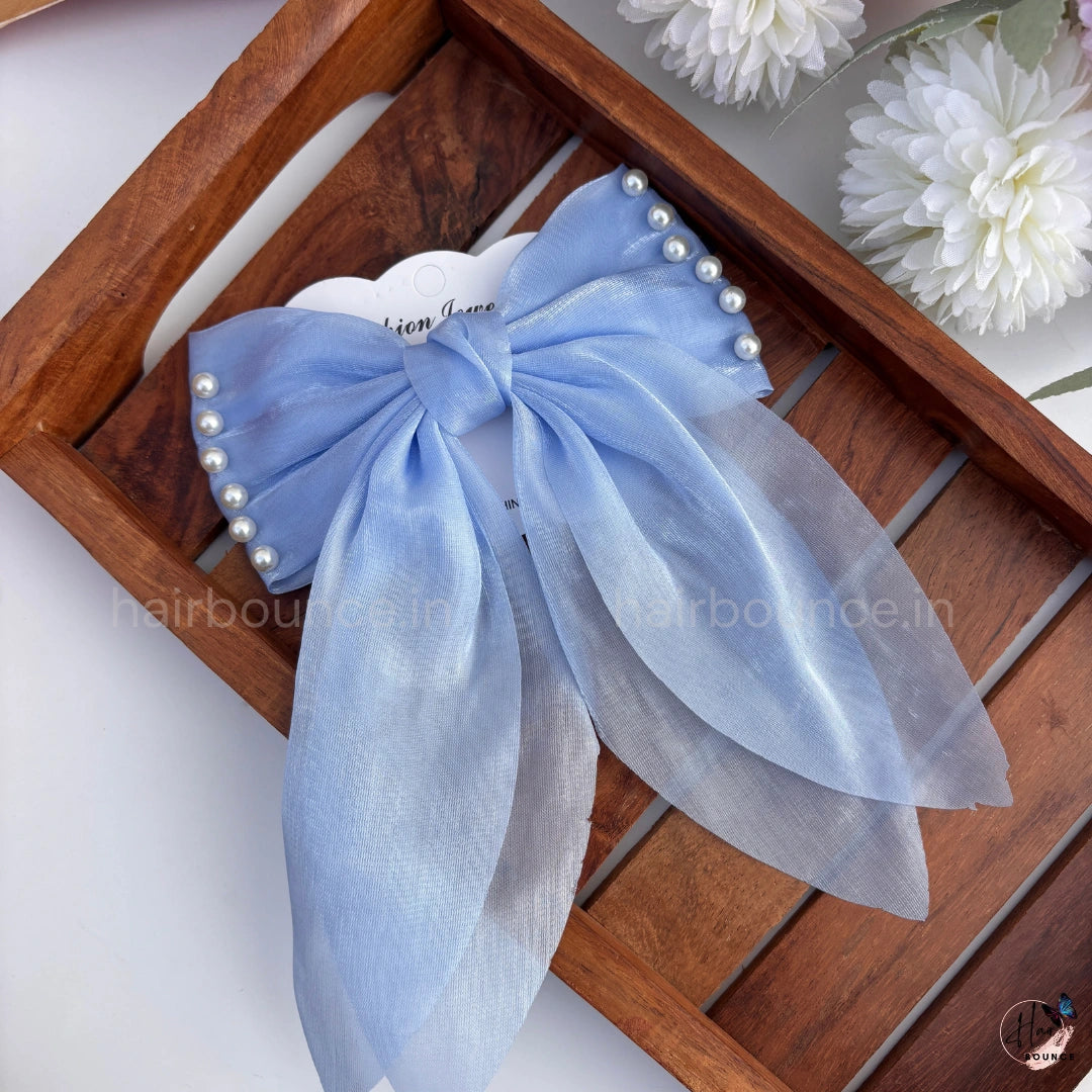 Pearl Edge Organza Bow Hair Clip