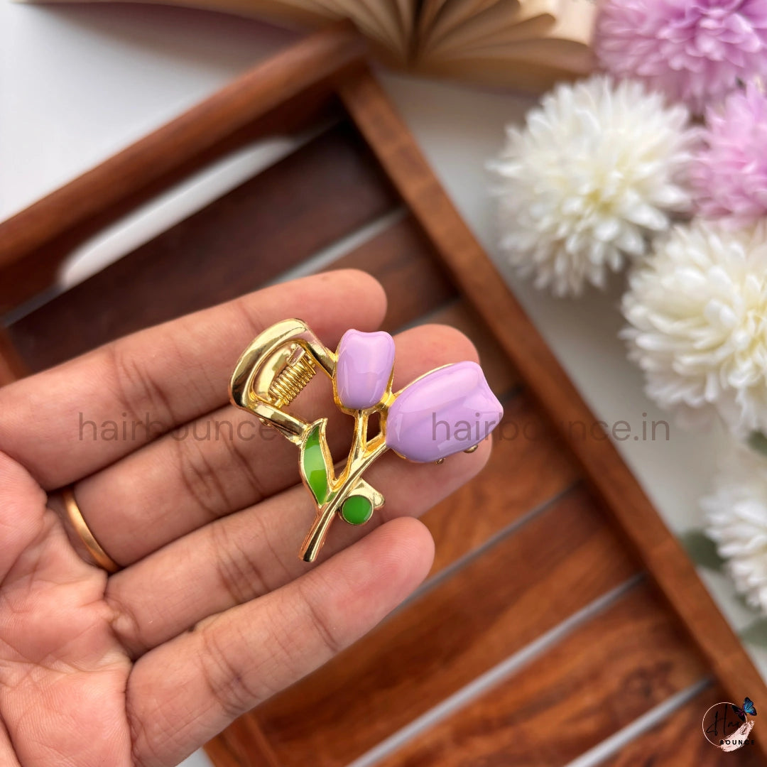Gold Finish Tulip Metal Hair Claw - Medium