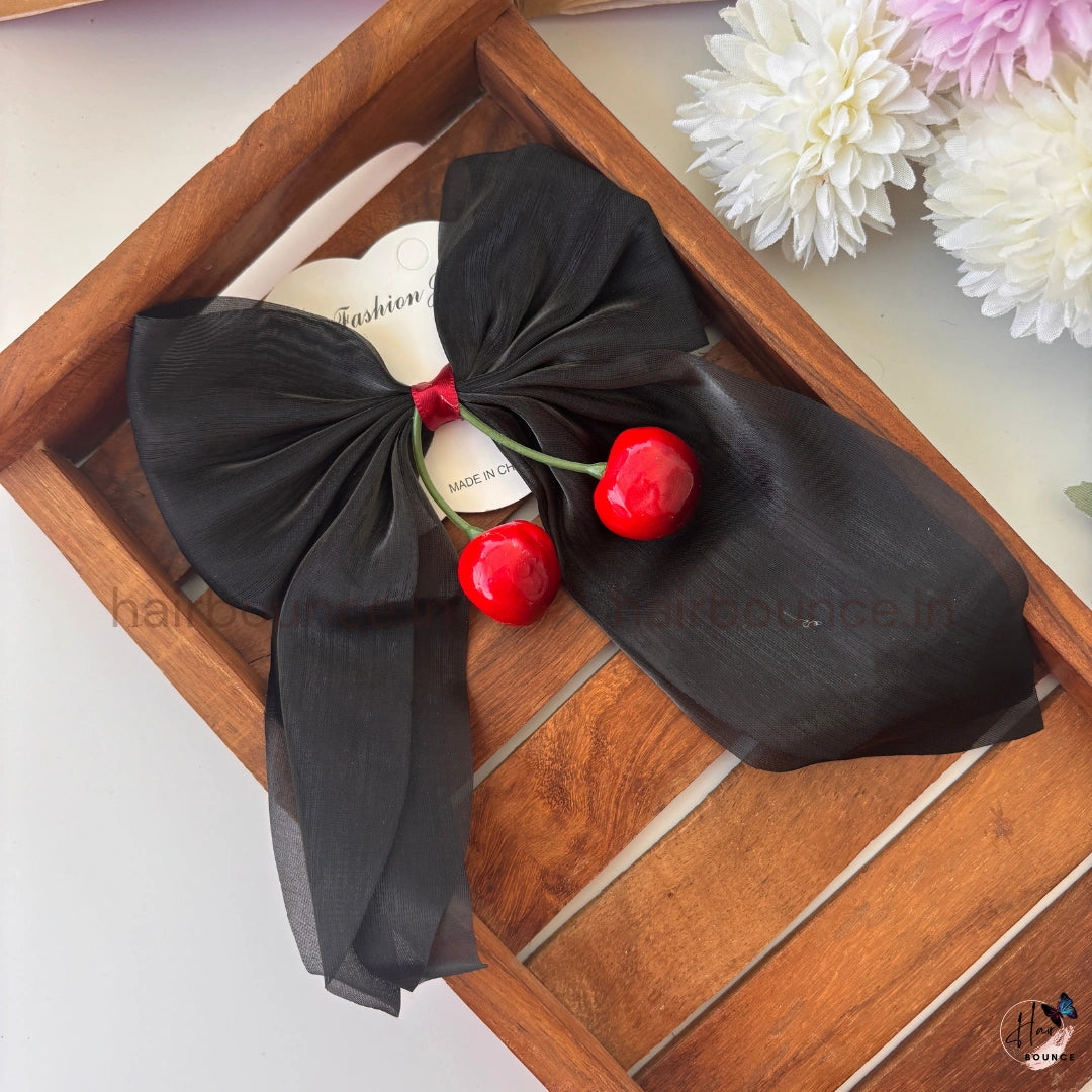 Cherry Sheer Ribbon Bow Clip