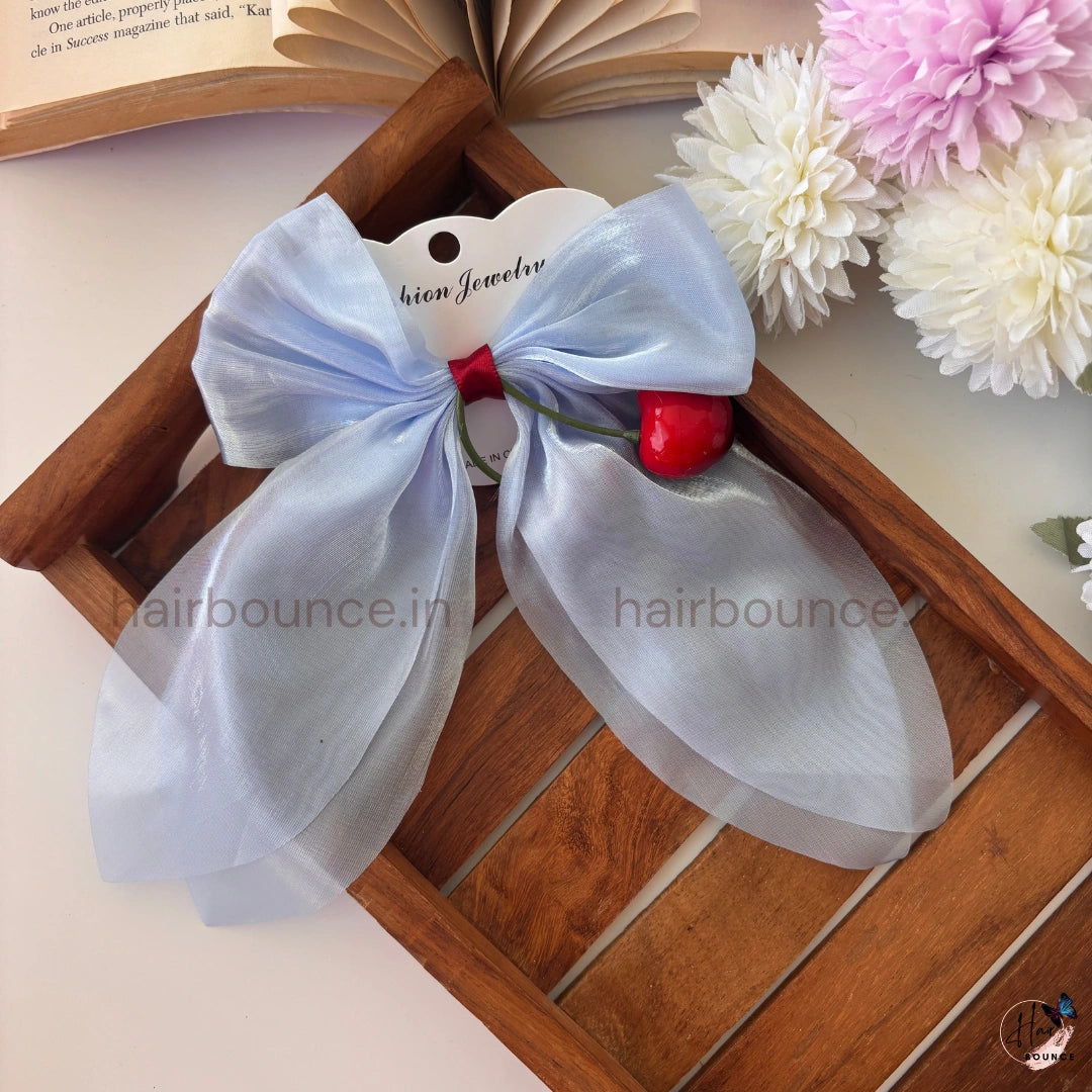 Cherry Sheer Ribbon Bow Clip