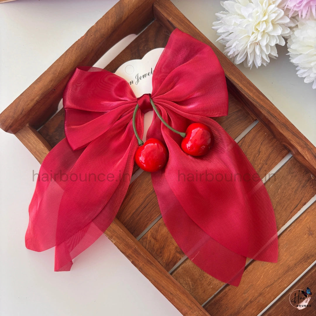 Cherry Sheer Ribbon Bow Clip