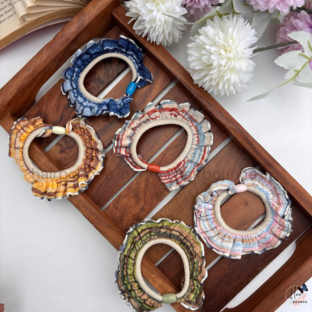 Ruffle Knit Hair Scrunchies for Women & Girls