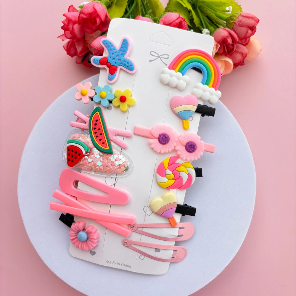 Hair Clips set of 14 - Pink Star