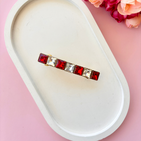 Square Crystal Hair Clip - Red White