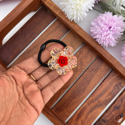 Scarlet Rose Crystal Flower Hair Tie