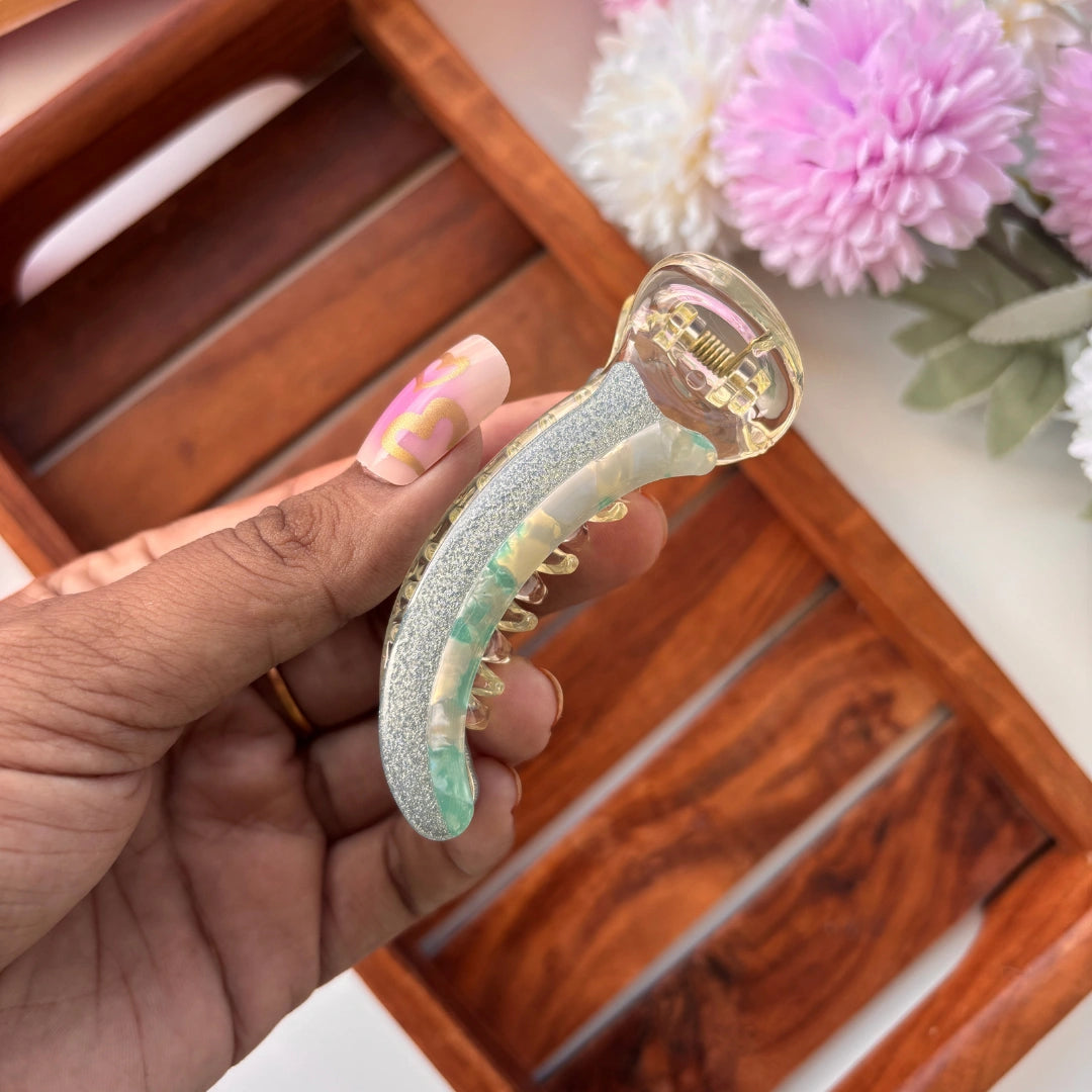 Bofeini Half Glitter Half Marble Finish Banana Clip - Medium