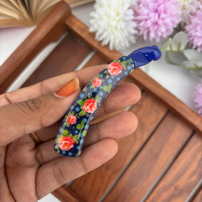Rose Printed Lock Banana Clip - Medium